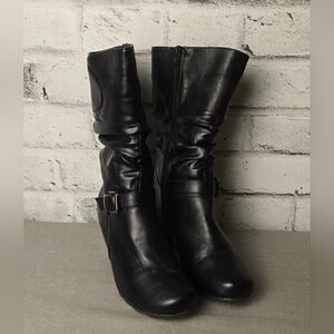 Women’s Black Winter Boots Faux Fur Lined Chunky Heel Zip Size 8